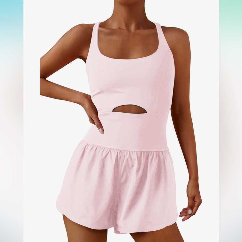 ReachMe Womens Onesie Workout Rompers Athletic Romper Onsie Baby Pink NWT